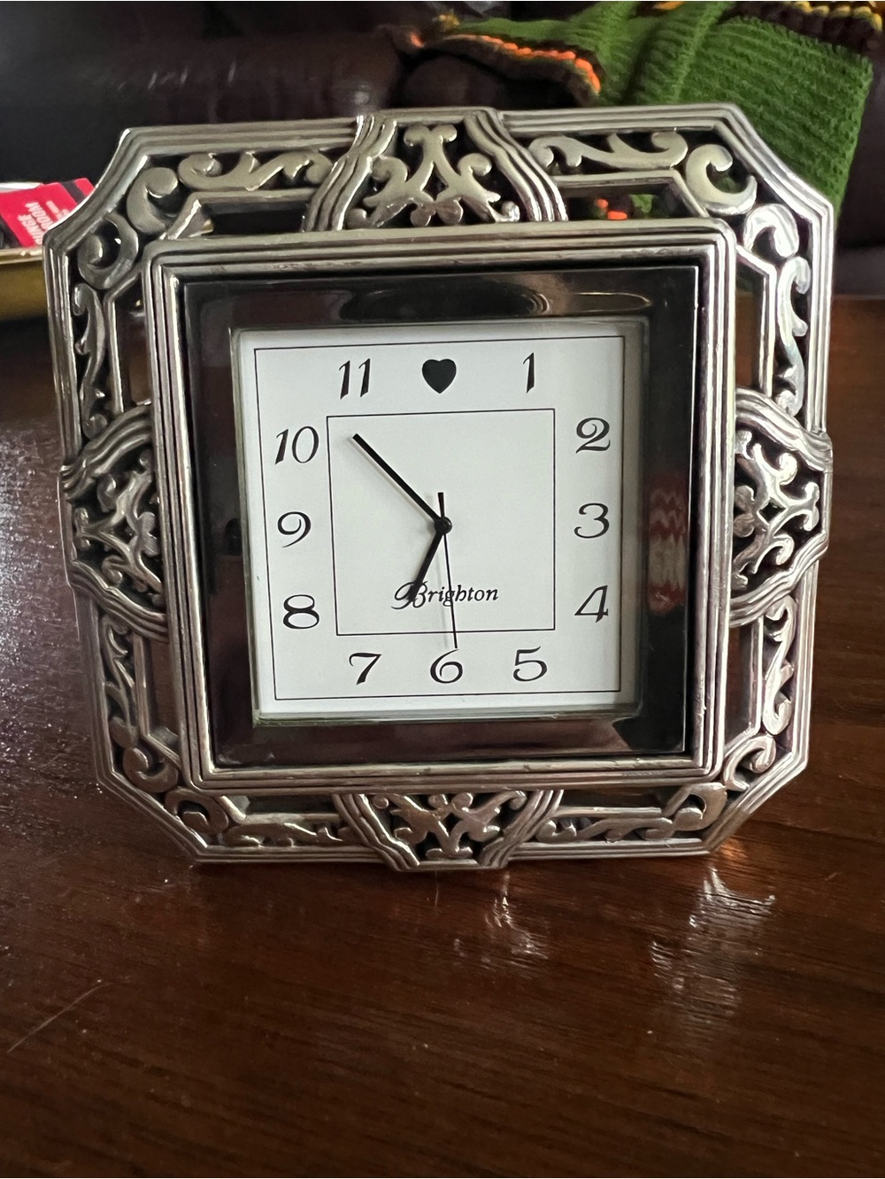 Brighton Tango Silver Ornate Square Clock